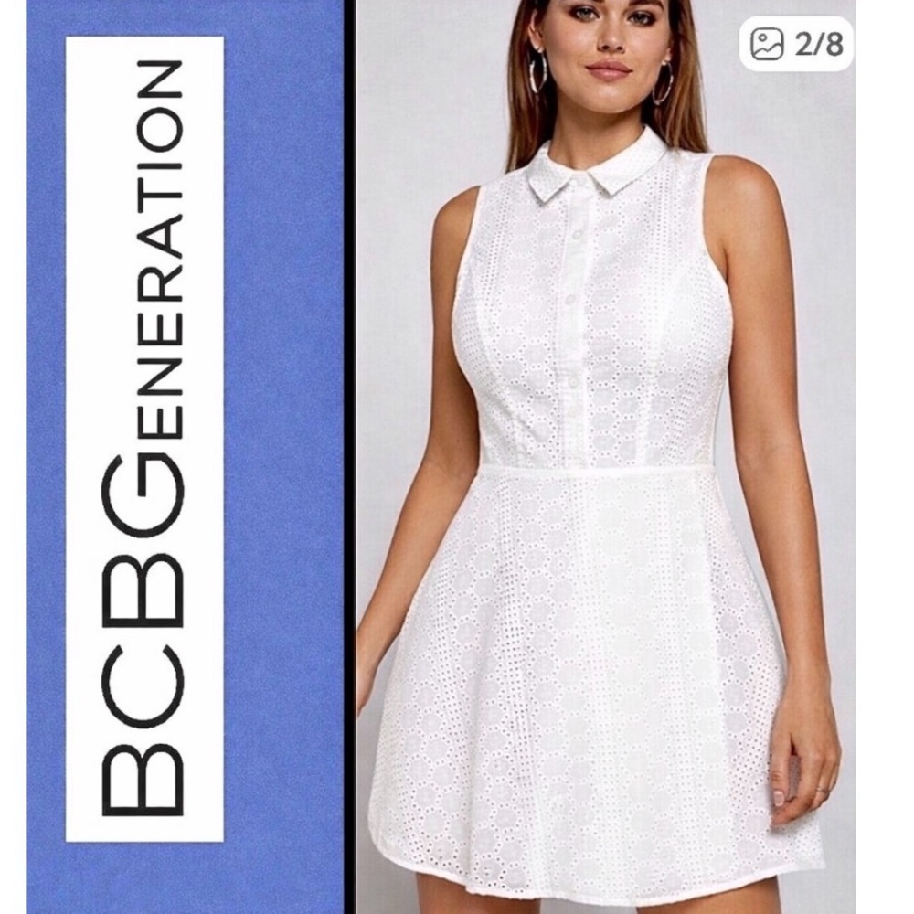 👗 White BCBG Eyelet Lace Cotton Dress for Spring/Summer Parties & Cruises